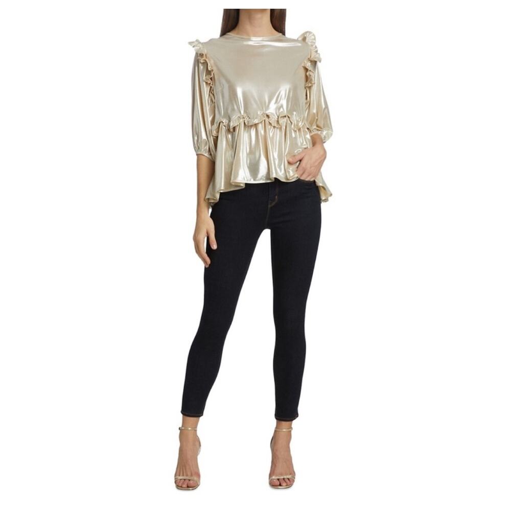 En Saison Classy Gold Shiny Mid Sleeve Blouse Size Large